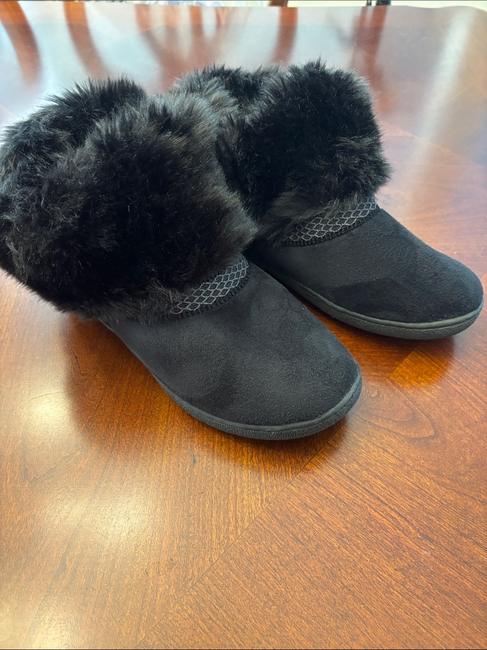 isotoner Black Faux Fur Cuffed Women's Slipper Boots